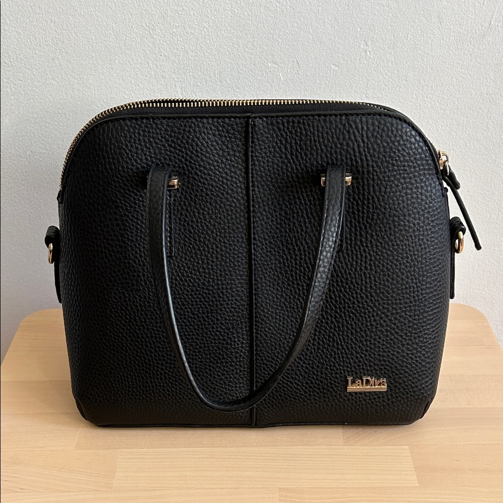La Diva Black Textured Pebbled Satchel Dome Bag